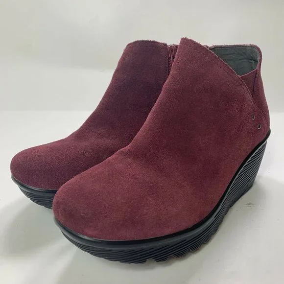 Skechers Air Cooled Memory Foam Burgundy Wedge Leather Ankle Boots Size
